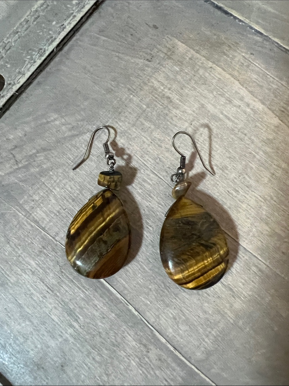Handmade Brown Tiger's Eye Teardrop Dangle Earrings